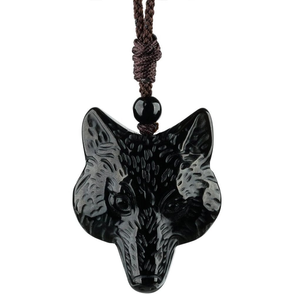 Black Obsidian Necklace Natural Crystal Pendant with Adjustable Rope Gift for Me